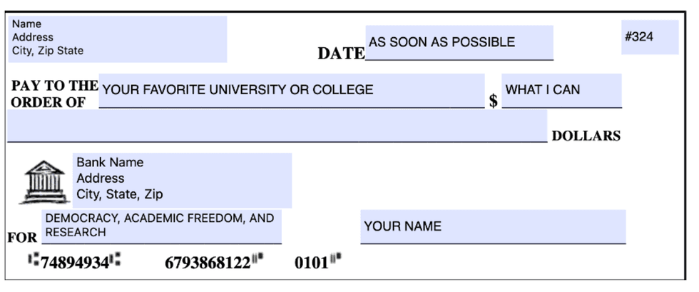 a check written out to your favorite university or college