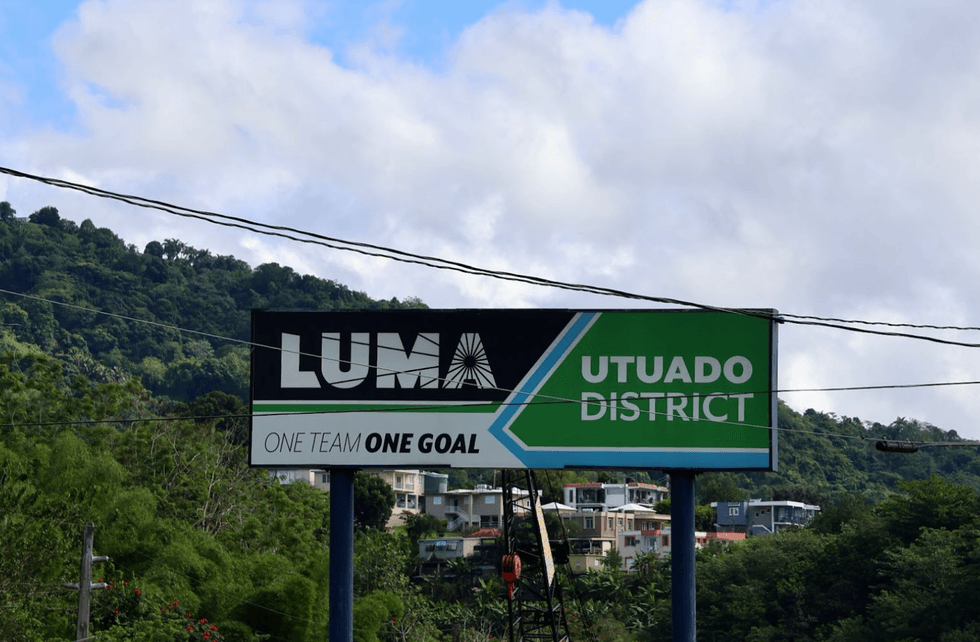 A LUMA Energy billboard outside of the town of Utuado