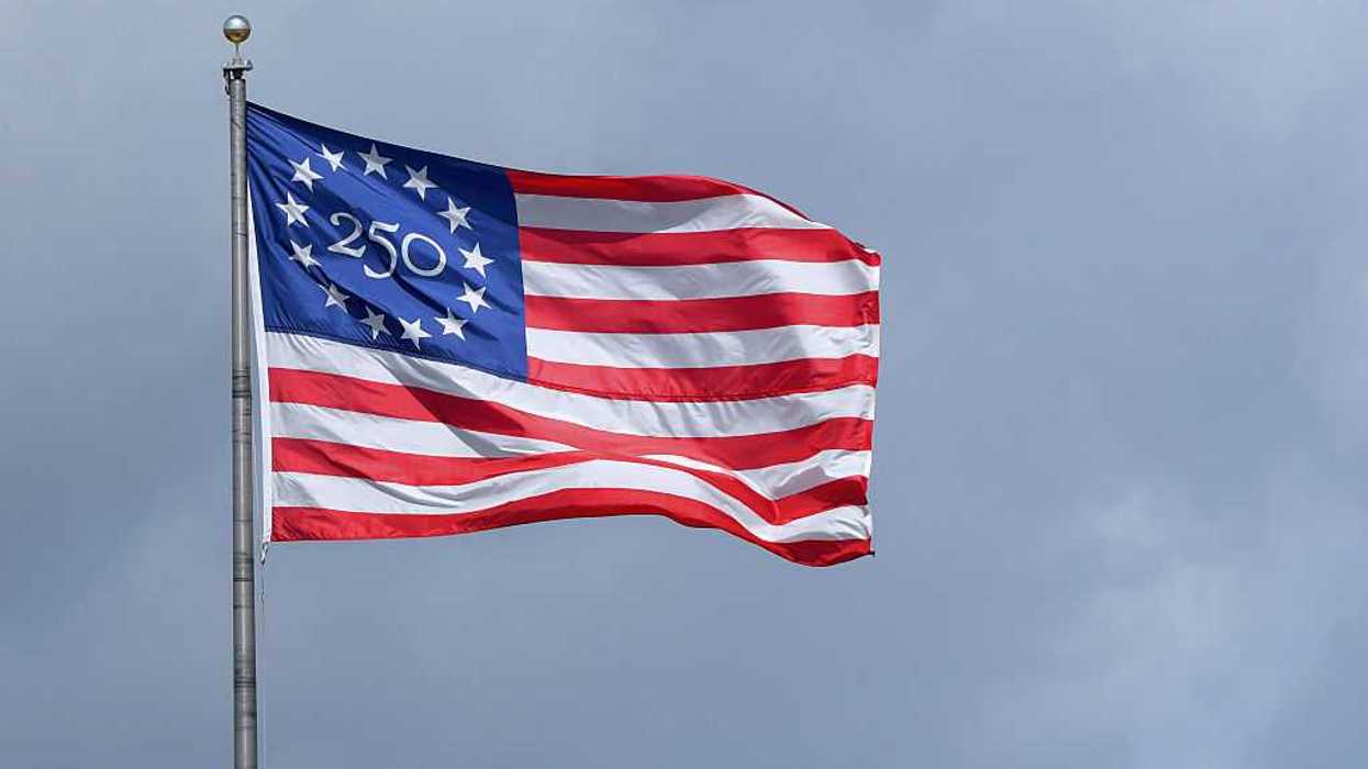 A special commemorative 250th anniversary American Flag flying.