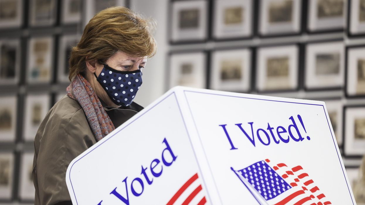 A woman casts her vote at the Hazel Parker Playground in Charleston, S.C., on Nov. 3, 2020.