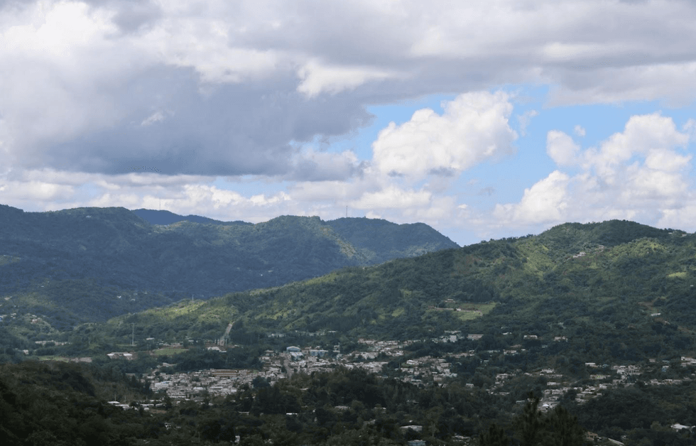 Adjuntas, nicknamed la Ciudad del Gigante Dormido (city of the sleeping giant) due to the shape of the mountains surrounding