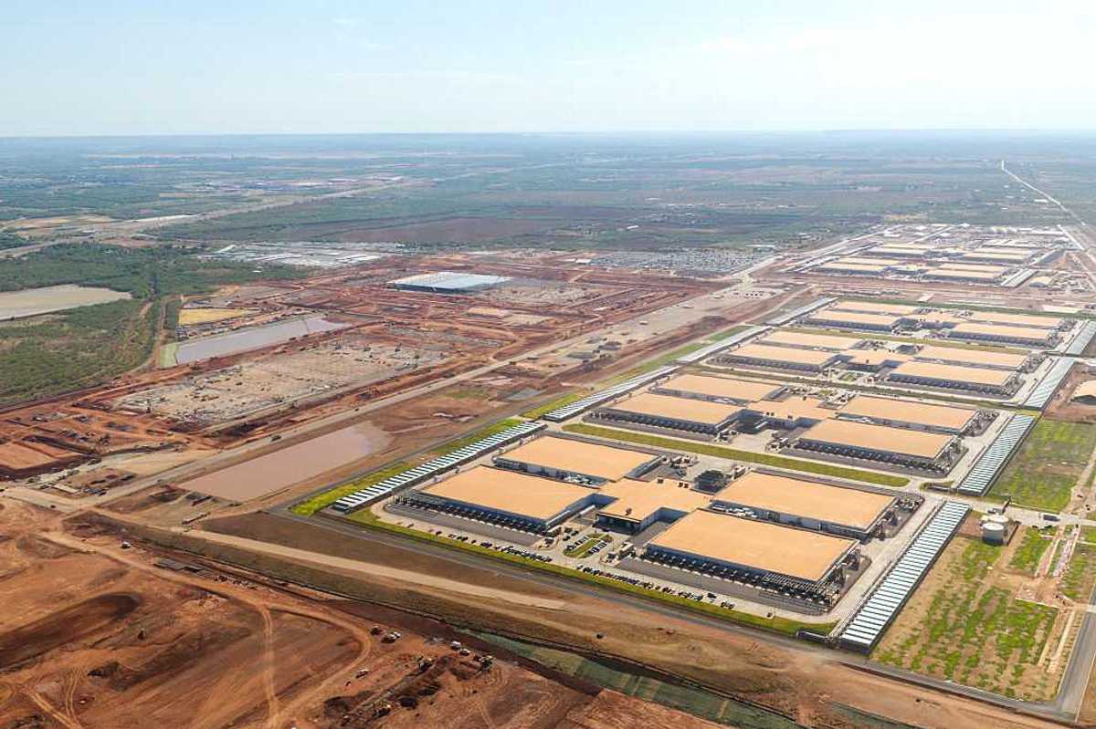 aerial view of an AI data center.