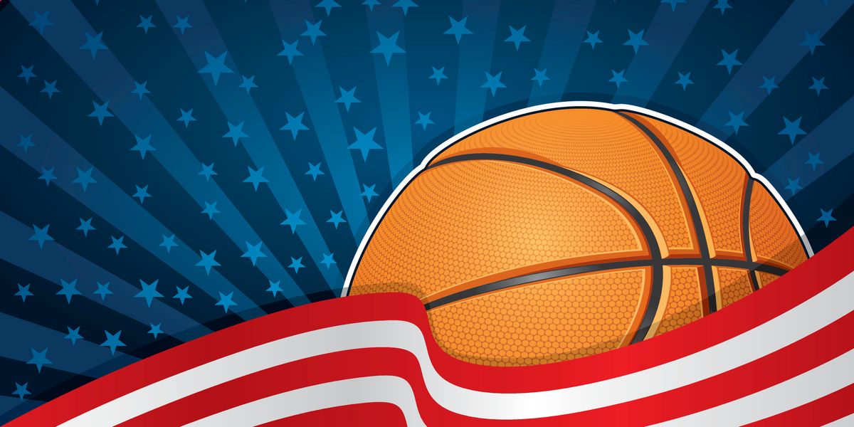 American flag and basketball