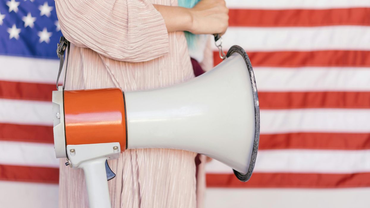 American flag, megaphone