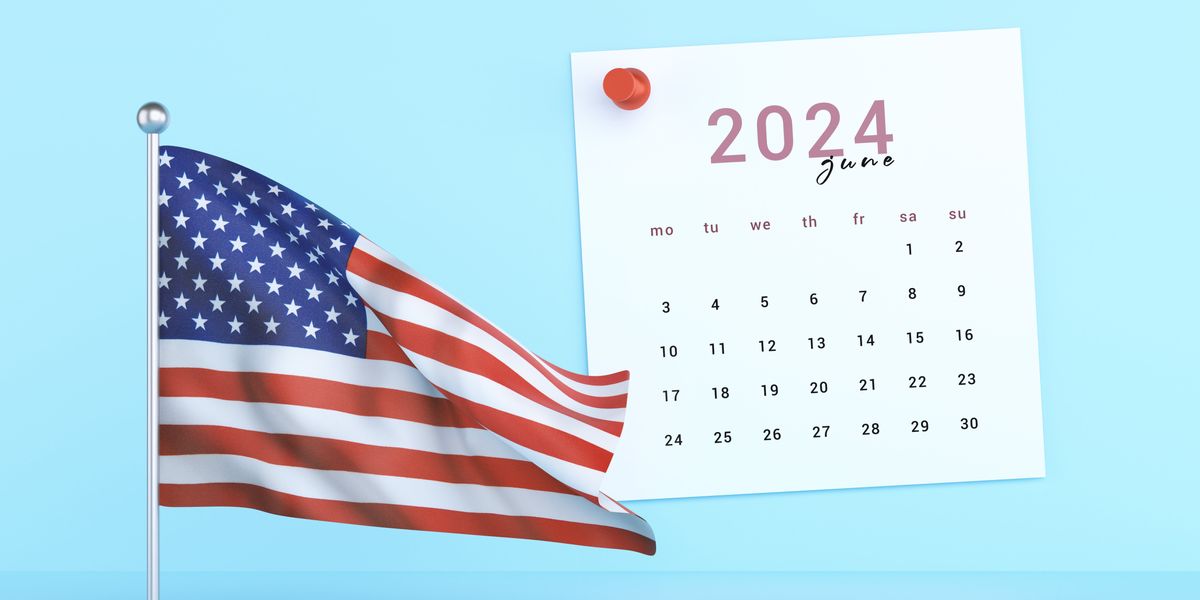 American flag next to calendar for June