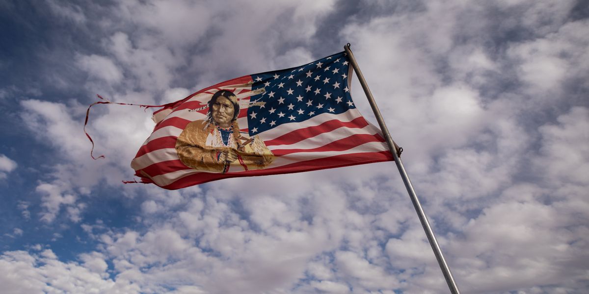 American flag with a Native American