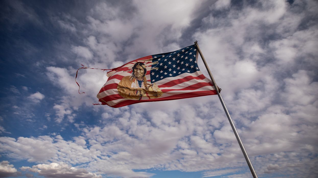 American flag with a Native American
