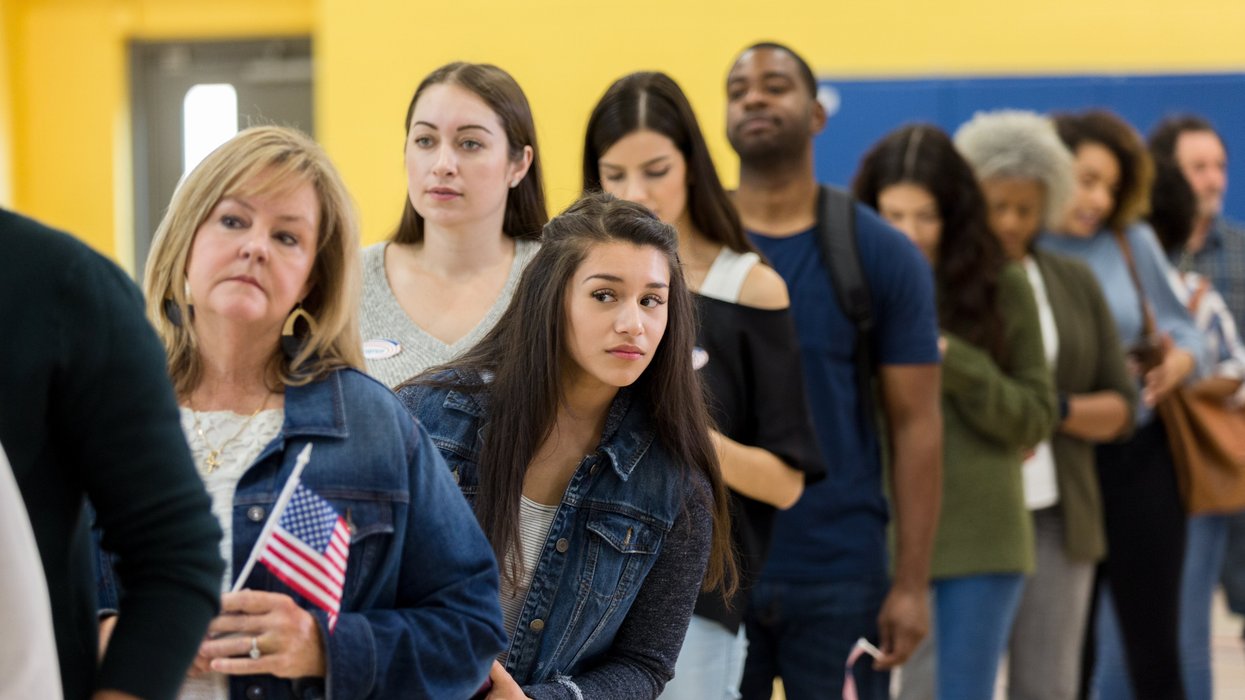 Amxious woman waiting to vote