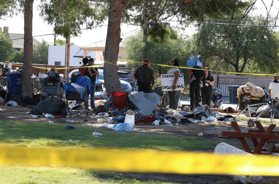 An encampment for unhoused people at Santa Rita Park in Tucson, Arizona