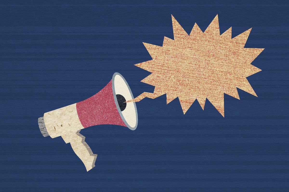 An illustration of a megaphone with a speech bubble.