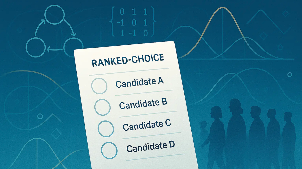 An illustration of a paper that says "Ranked-Choice" with options listed below.