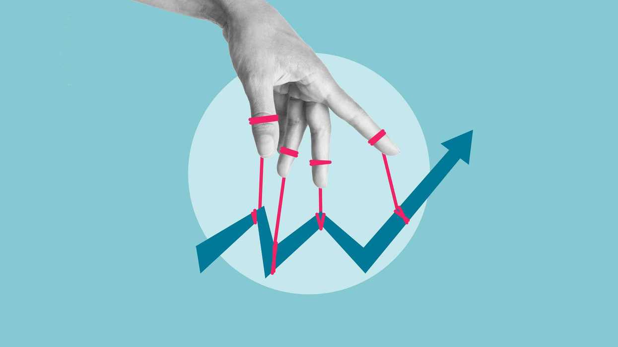 An illustration of someone's hand manipulating data.