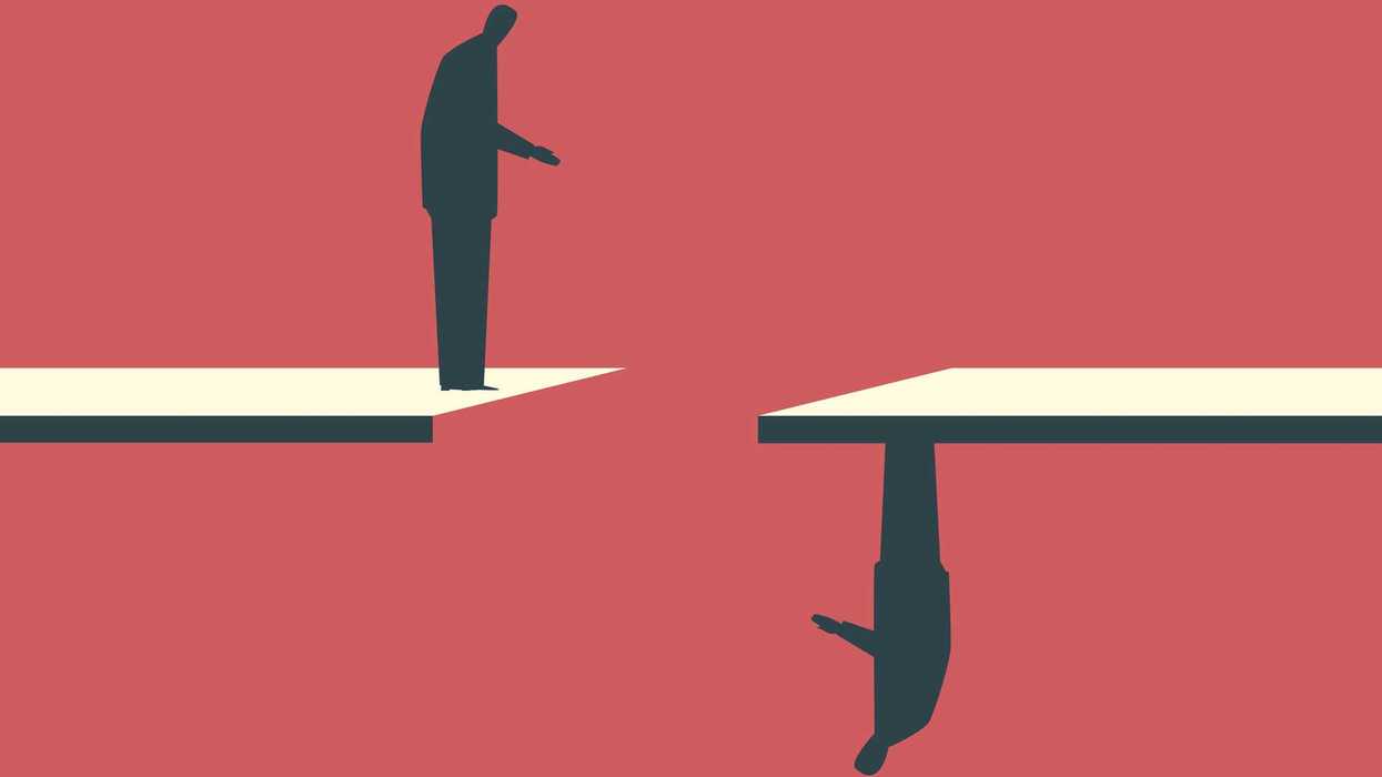 An illustration of two people on opposite sides of a floor.