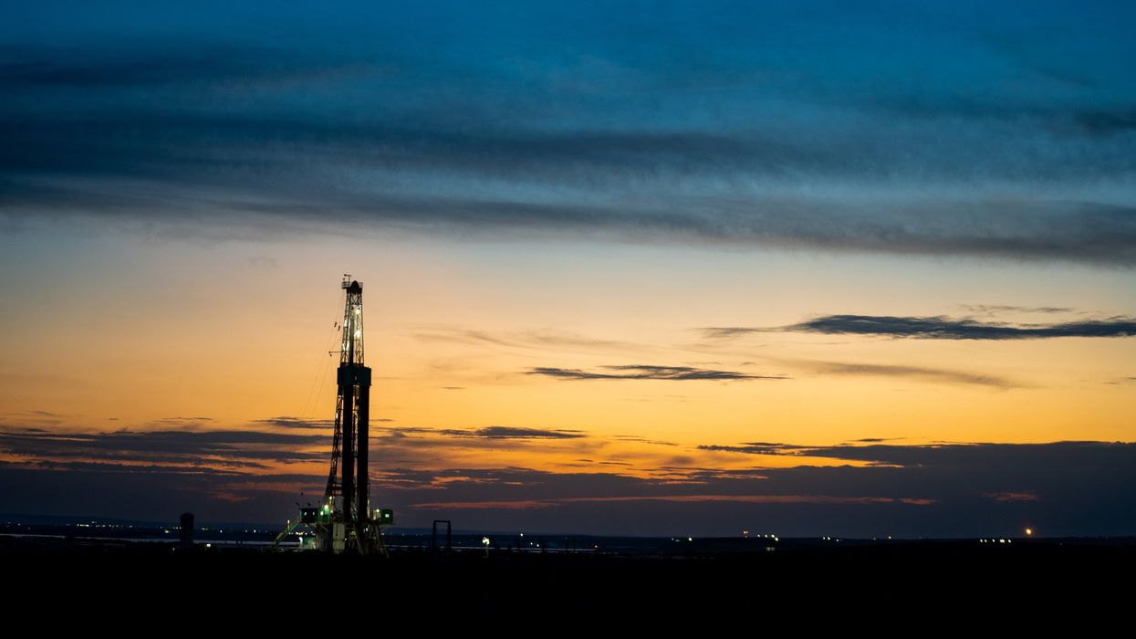 An oil drilling platform with a fracking rig.