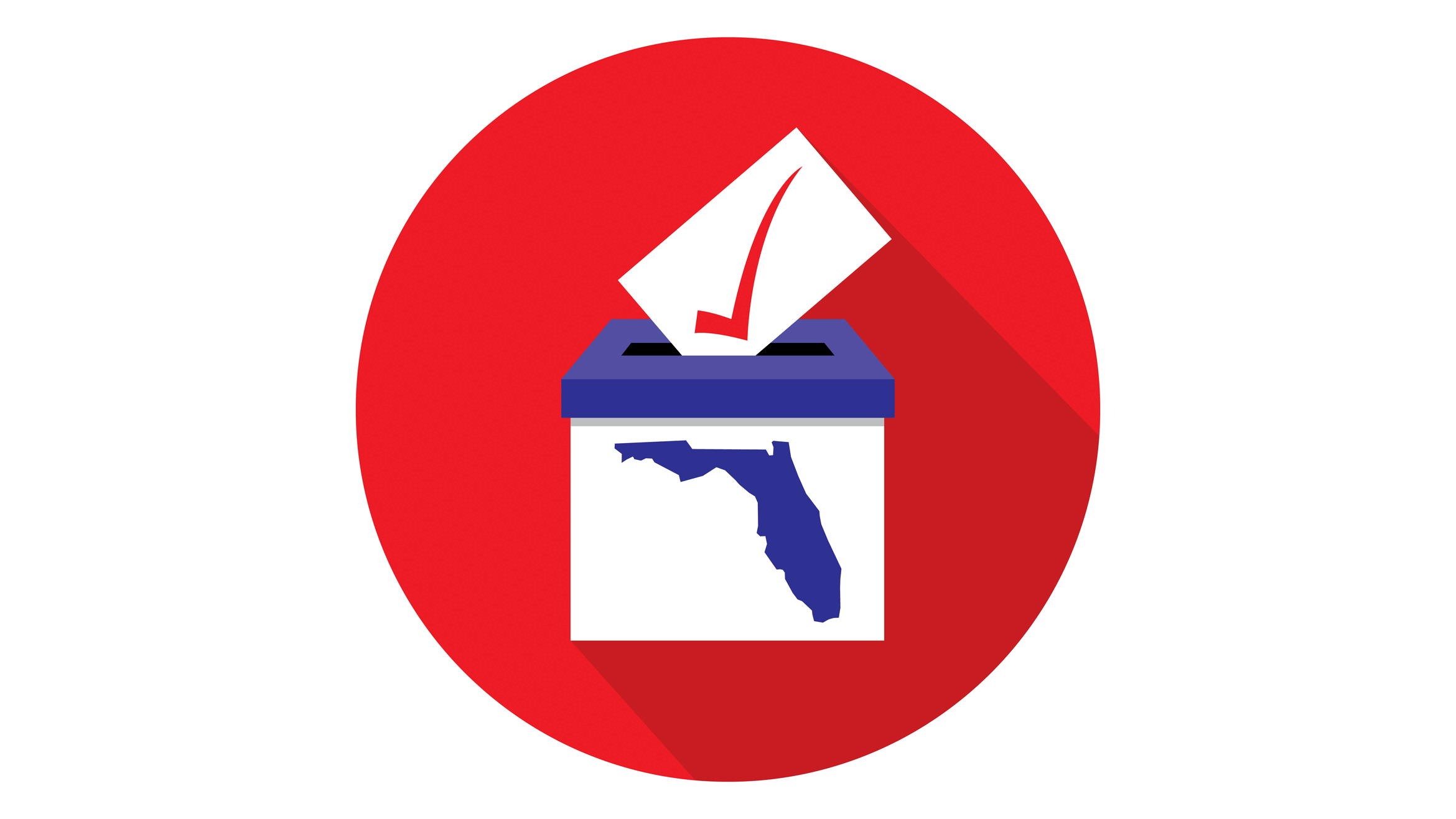 Ballot being dropped in a box with an image of Florida on it