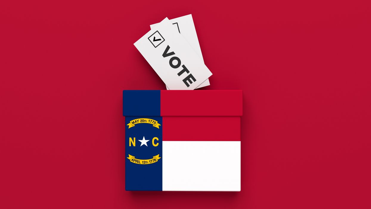 Ballot box with image from North Carolina flag
