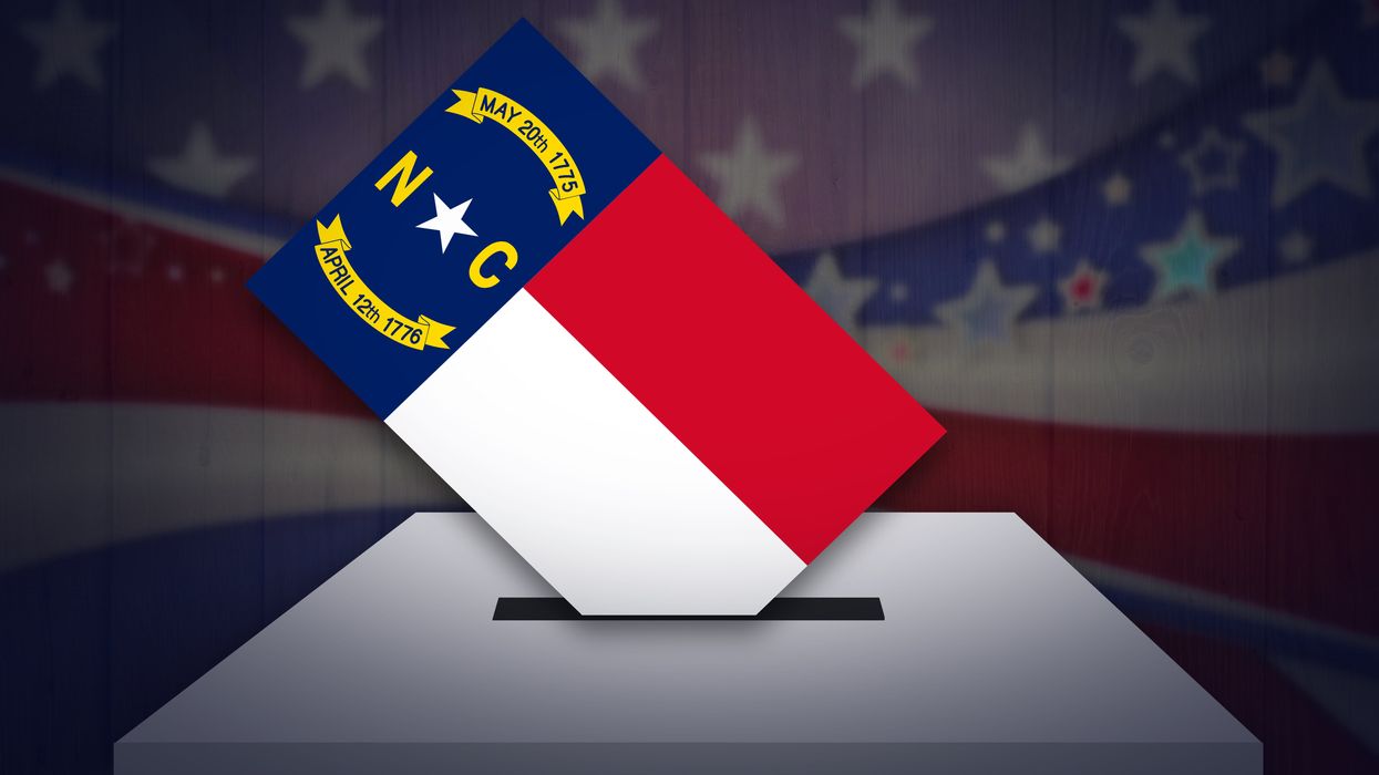 Ballot box with North Carolina flag