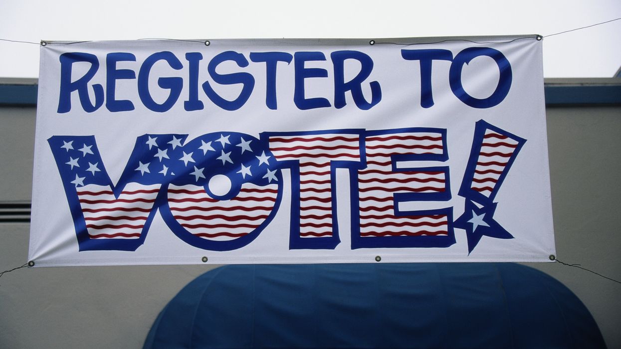 Banners that says, "Register to Vote!"