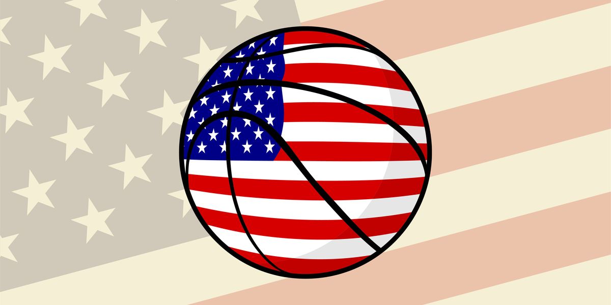 basketball and US flag