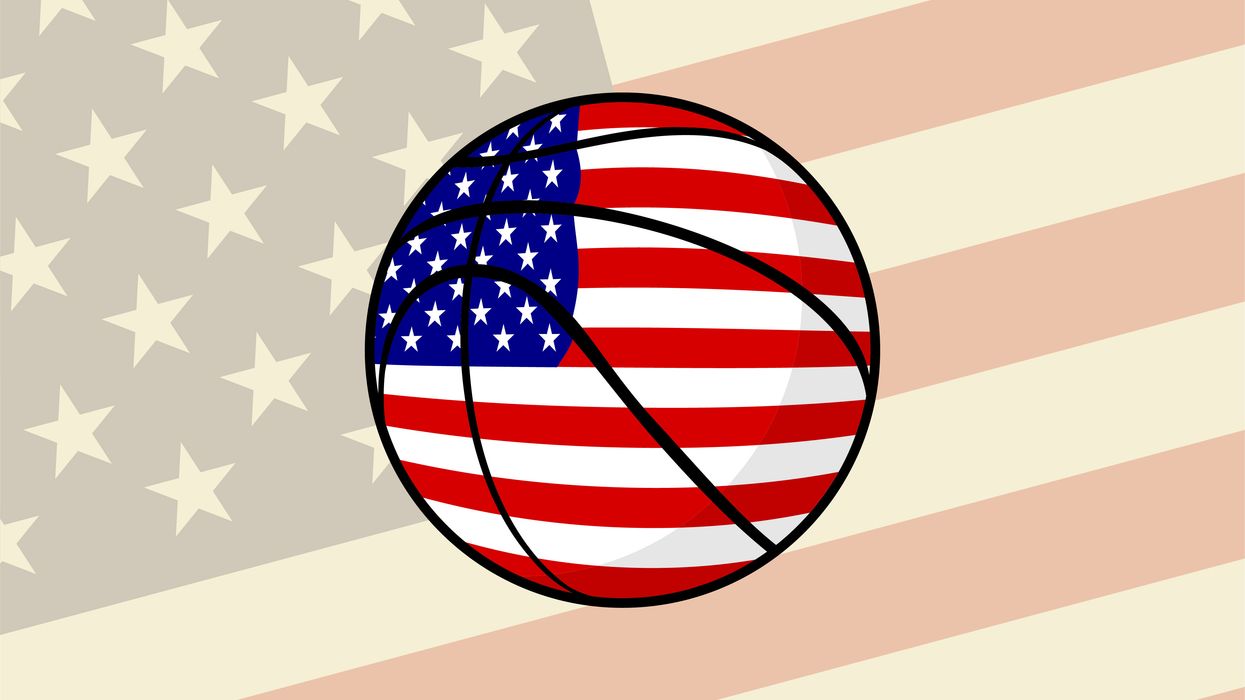 basketball and US flag