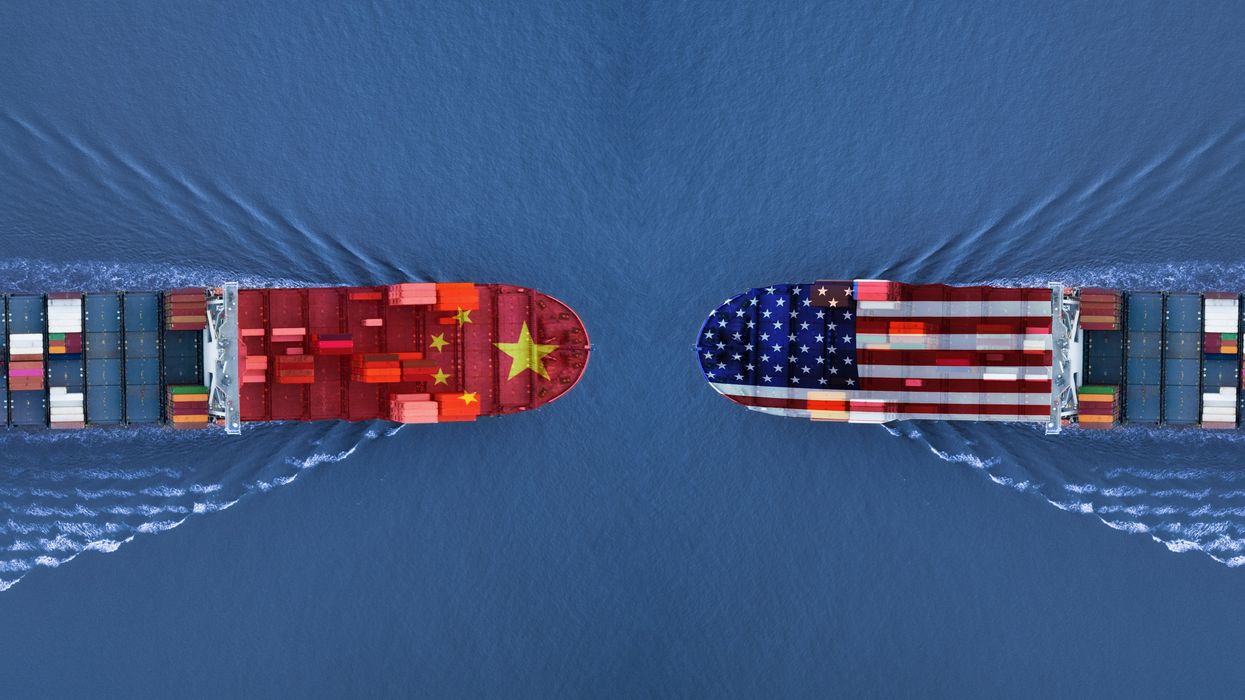 Cargo ships designed to look like Chinese and U.S. flags