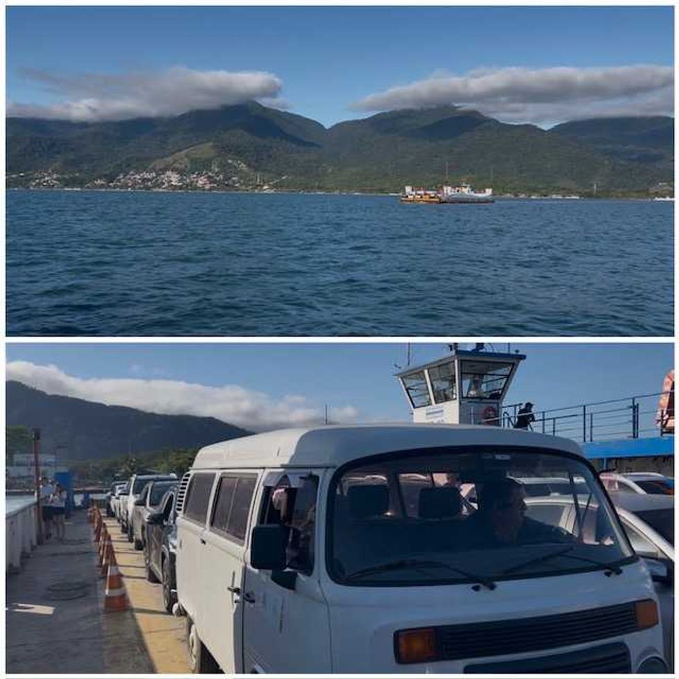 Cars and people on a ferry