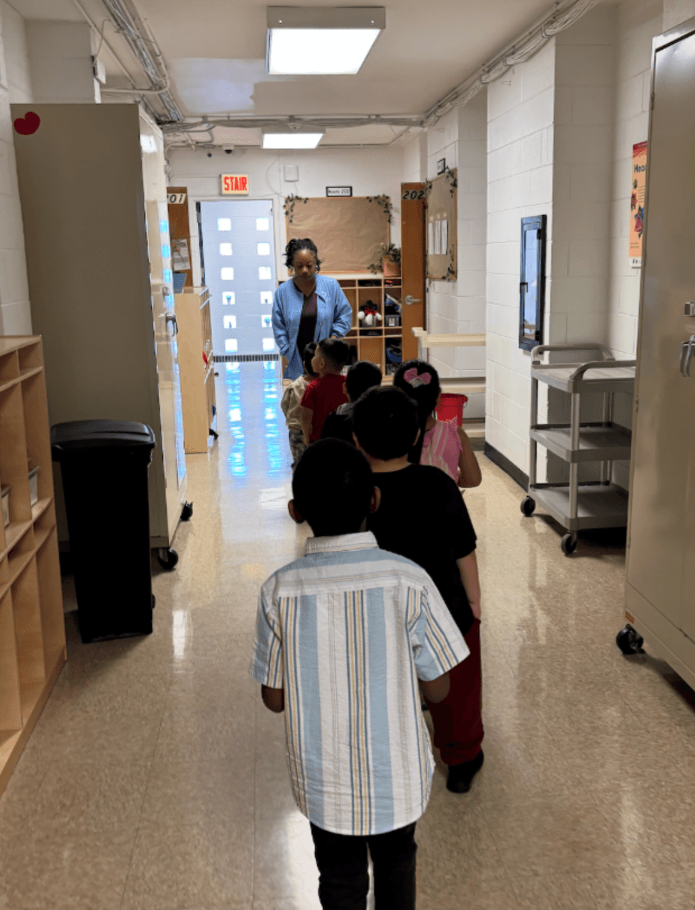 children line up to play