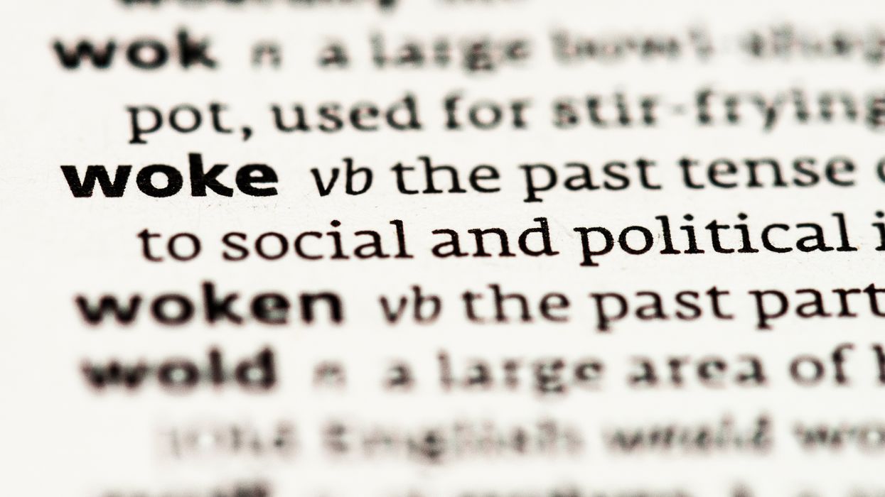 Close-up of "woke" entry in dictionary
