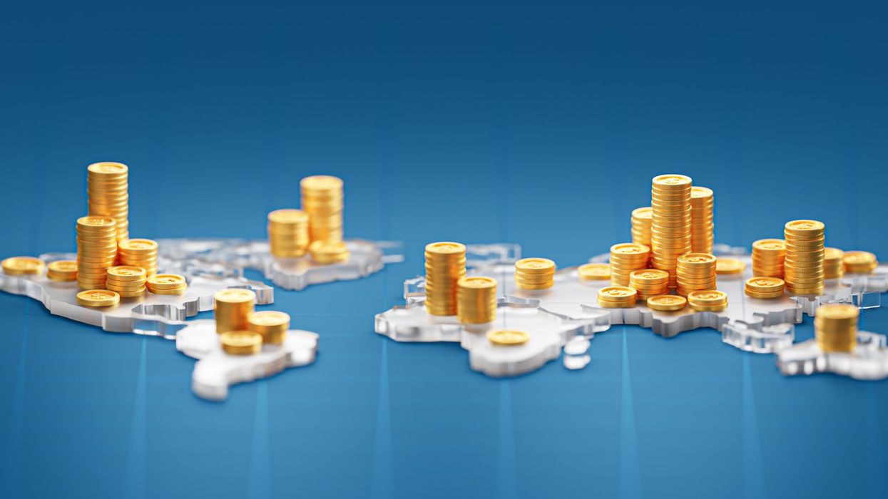 Coins on top of countries.