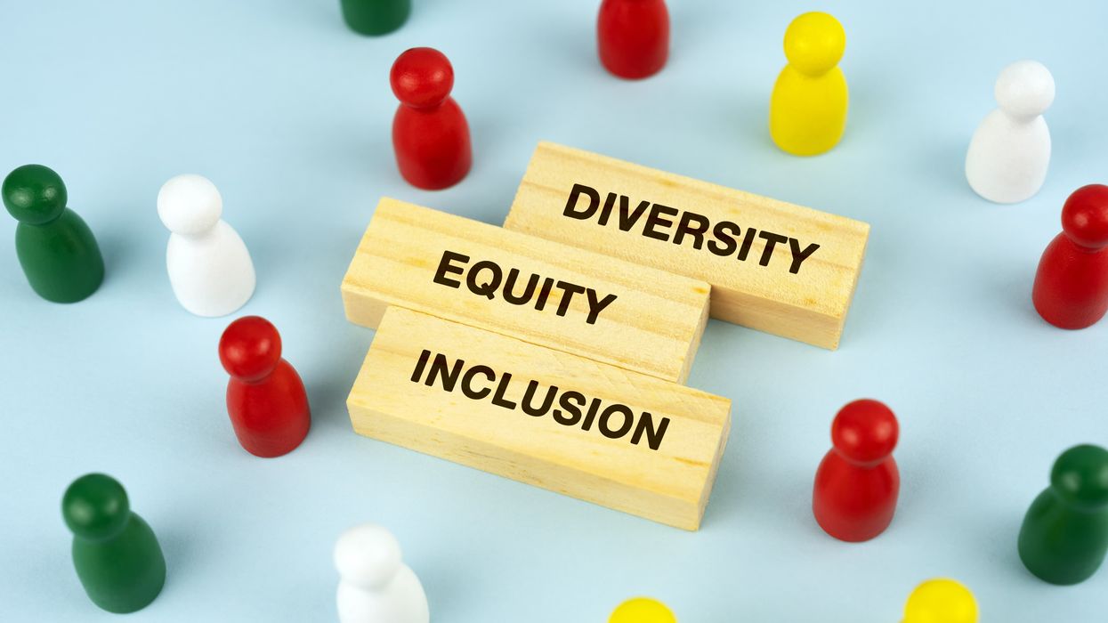 "Diversity," "Equity" and "Inclusion" on wood blocks