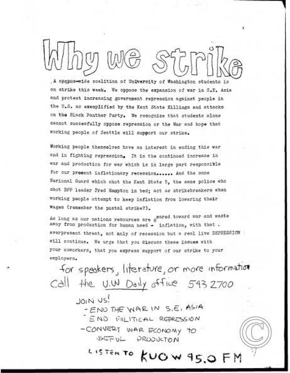 Documents frnom the May 1970 Student Strike at the University of Washingto