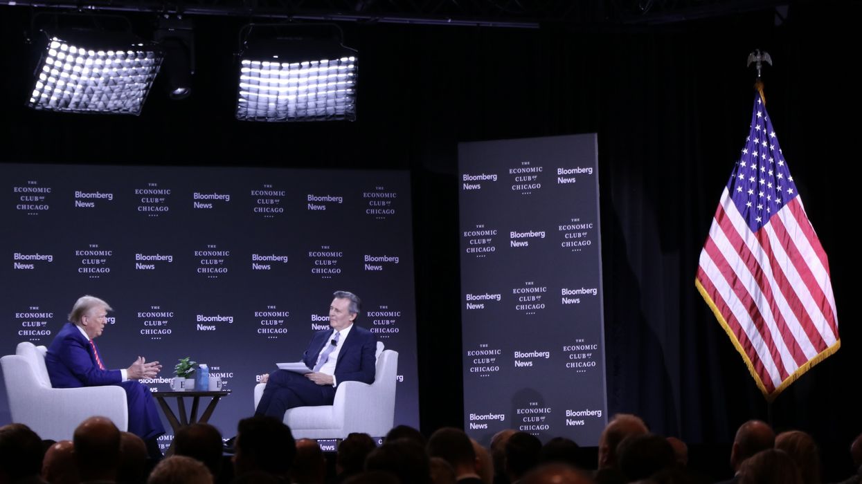 Donald Trump being interviewed on stage