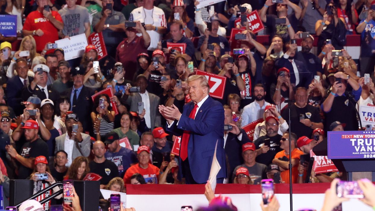 Donald Trump in front of a large crowd