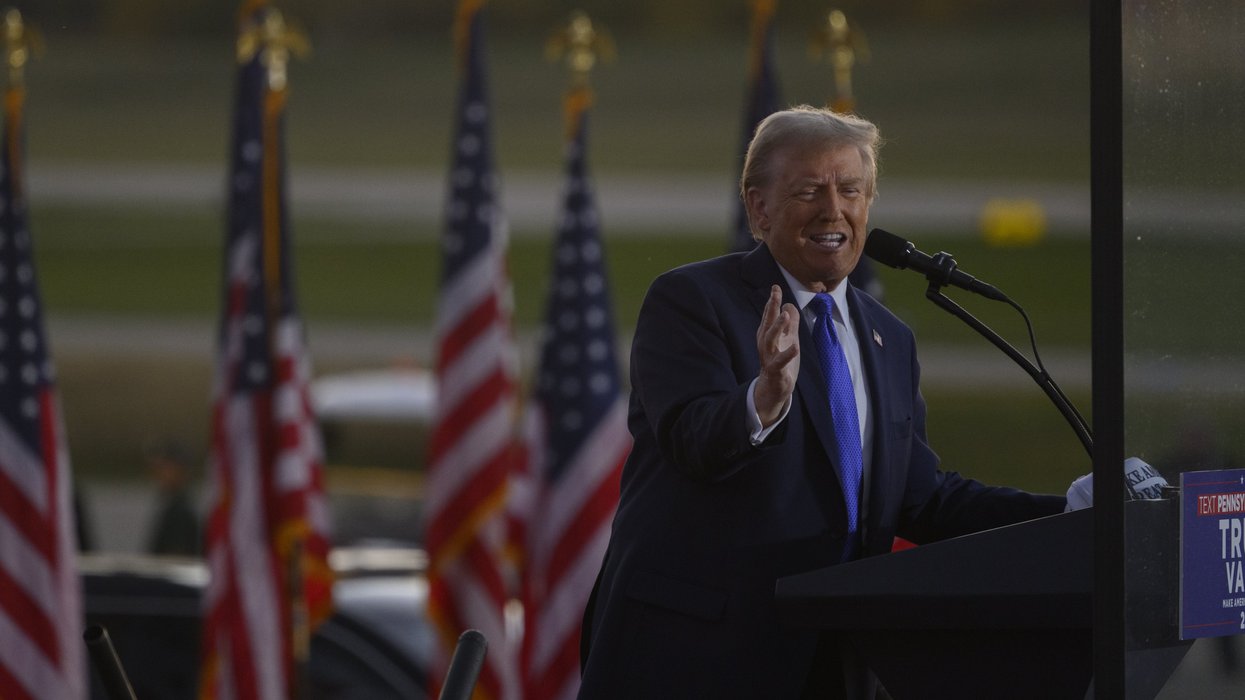 Donald Trump speaking on stage