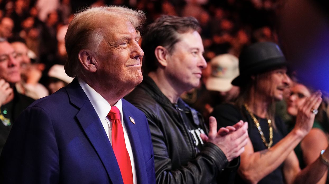 Donald Trump standing with Elon Musk and Kid rock