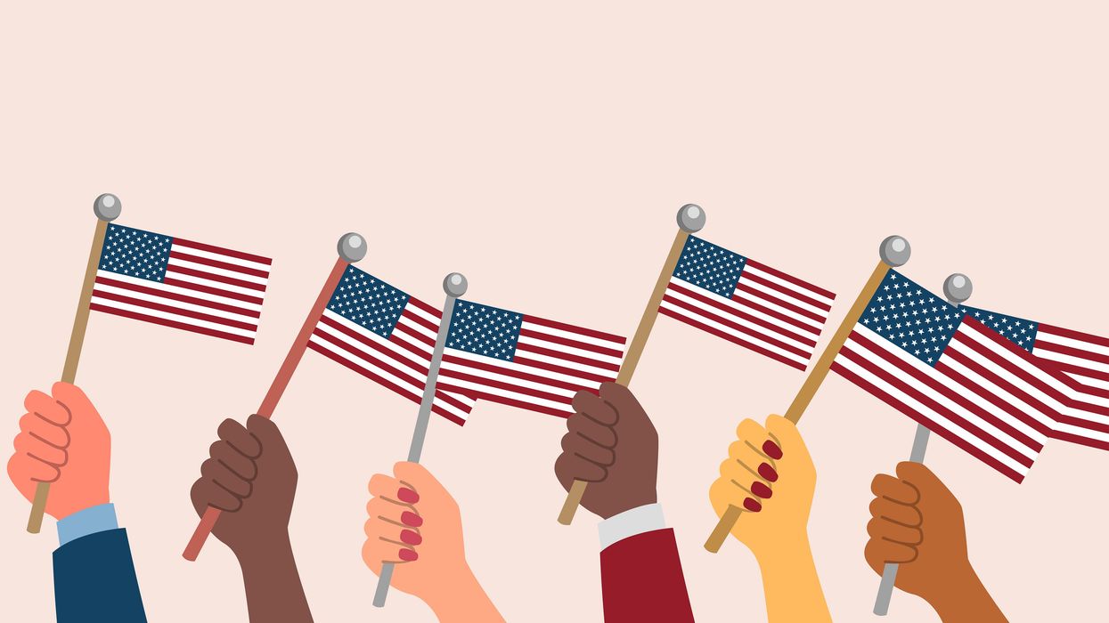 drawing of hands holding flags