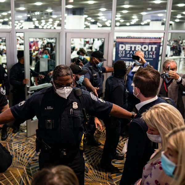 Election challengers in Detroit in 2020