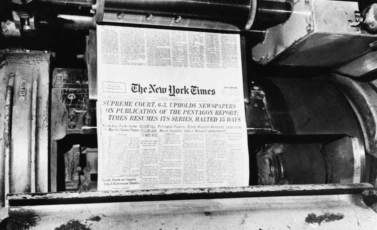 In 1971, The New York Times and The Washington Pos published the Pentagon Papers, exposing officials' lies about the war in Vietnam. (AP Photo/Jim Wells) 