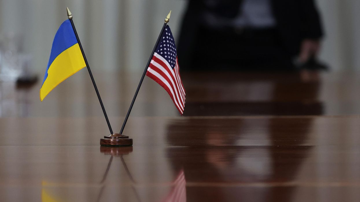 Flag of Ukraine alongside flag of United States