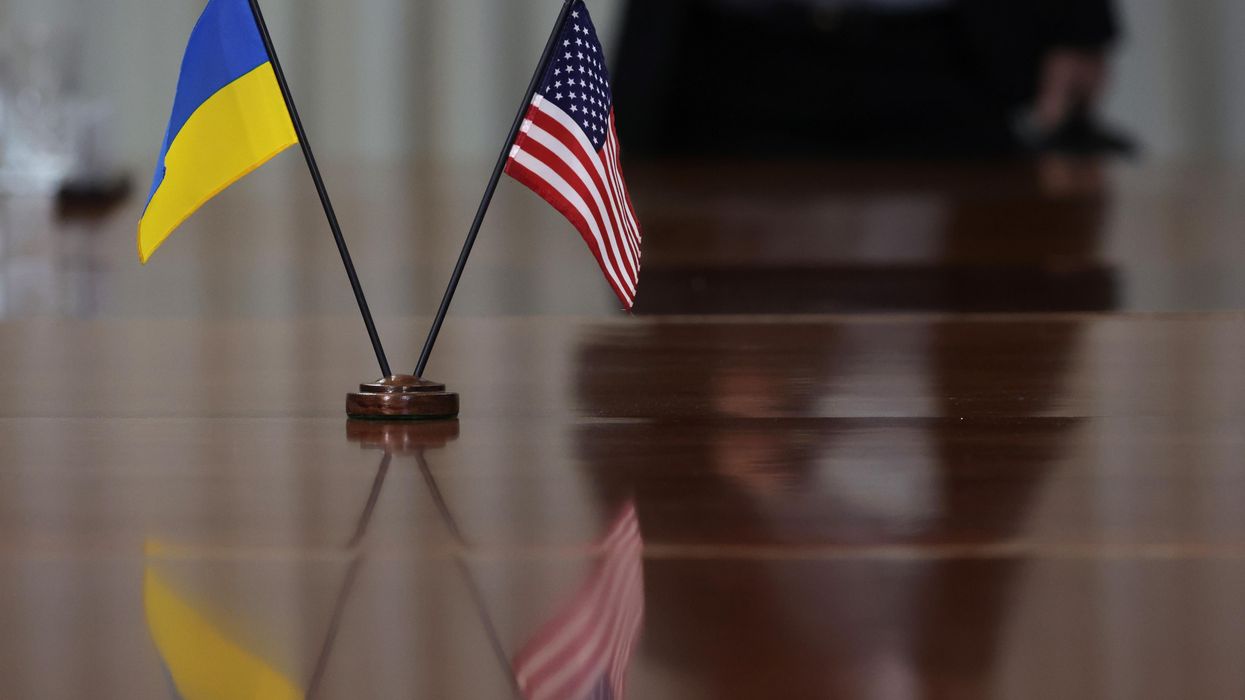 Flag of Ukraine alongside flag of United States