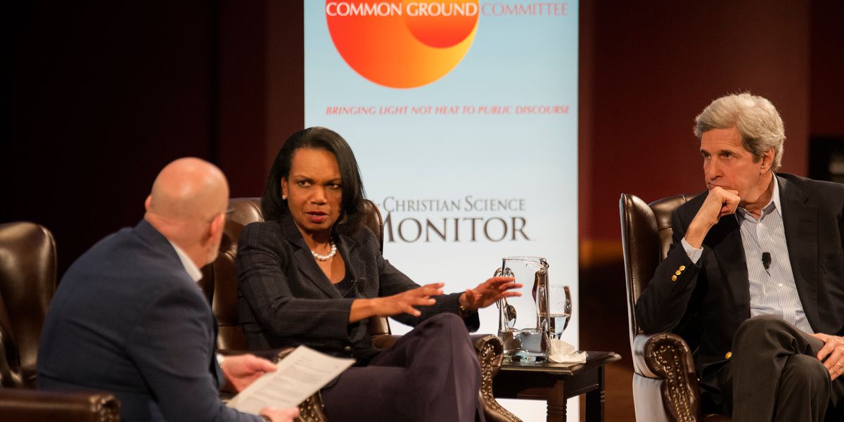 Former Secretaries of State Condoleeza Rice and John Kerry