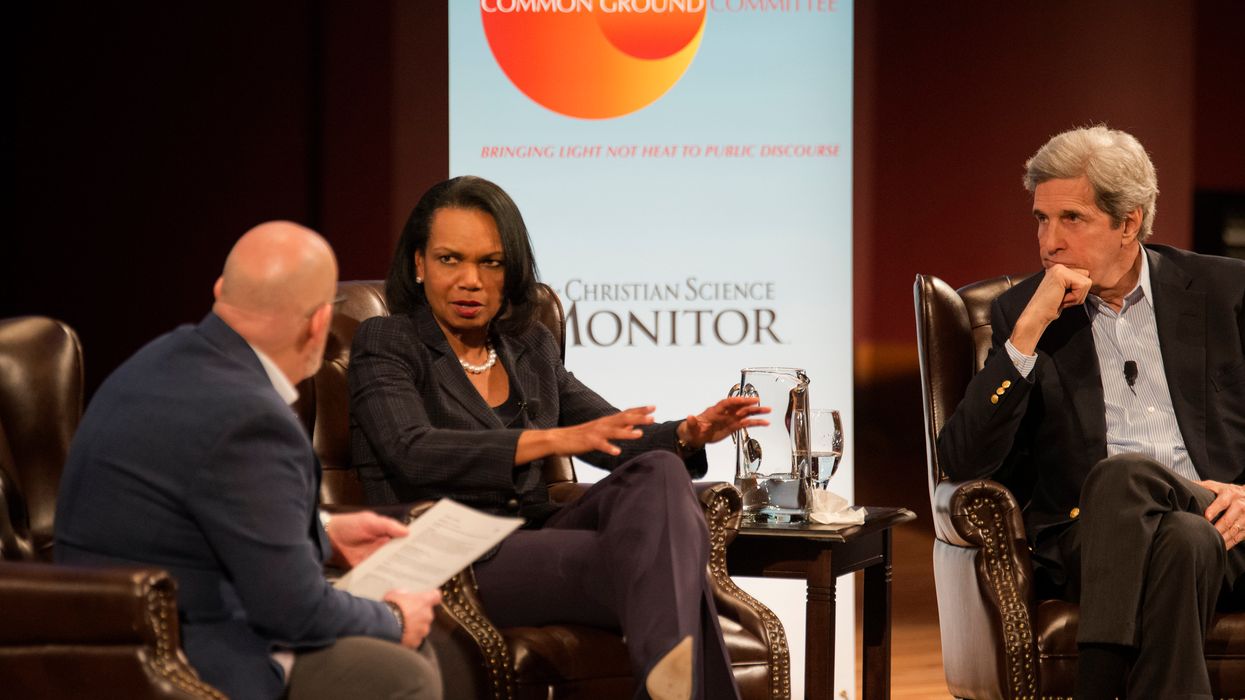 Former Secretaries of State Condoleeza Rice and John Kerry