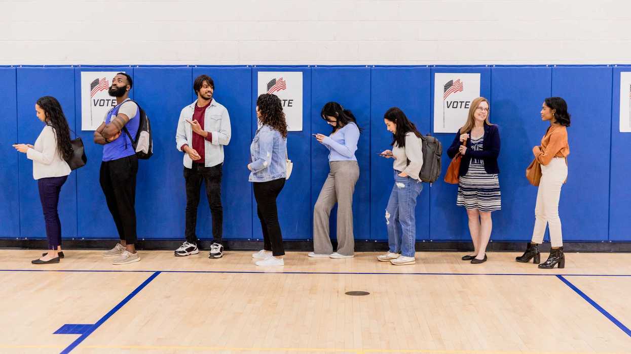 Group of voters stand in line