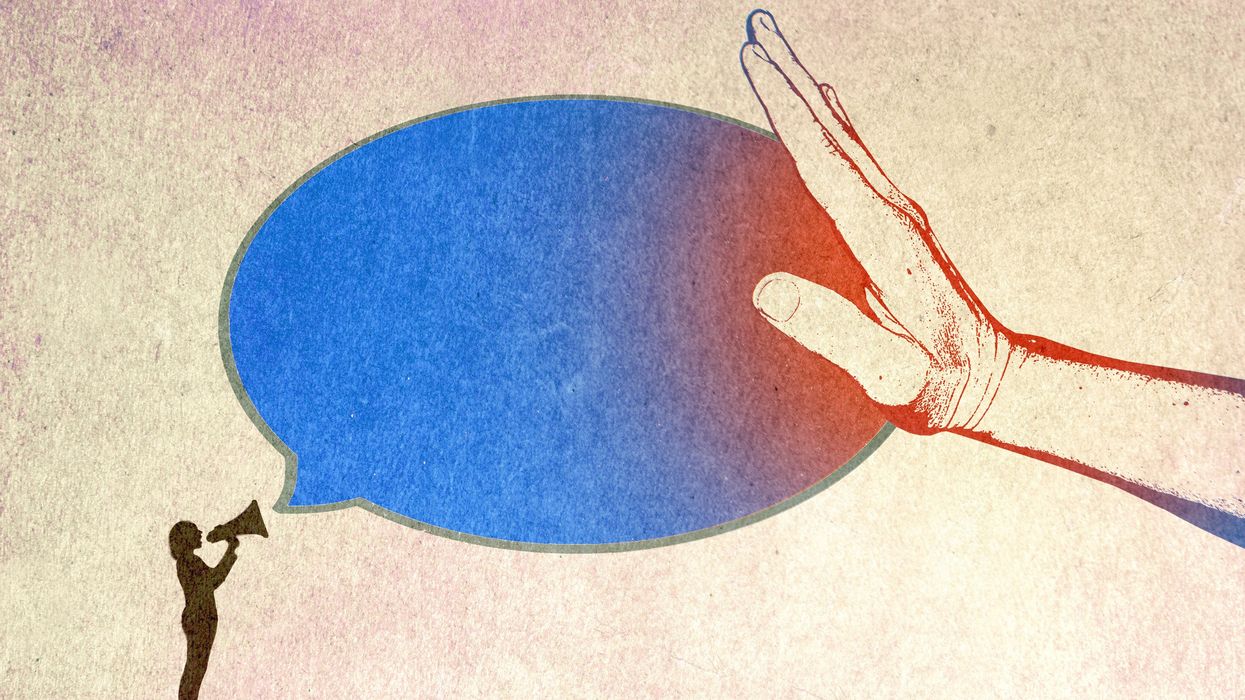 Hand blocking someone speaking