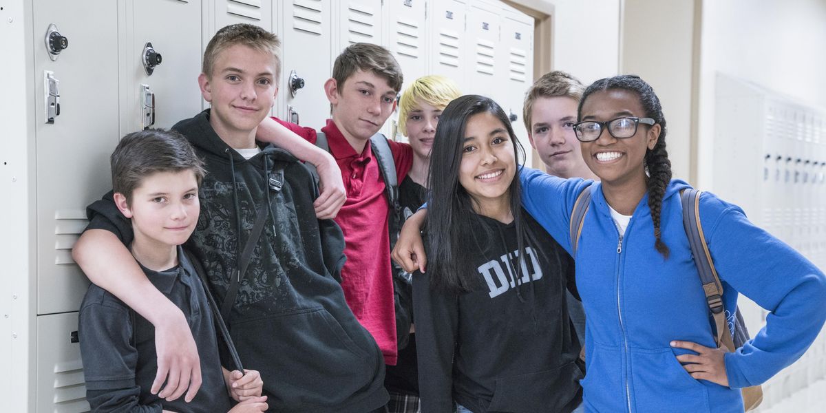 Happy students in school