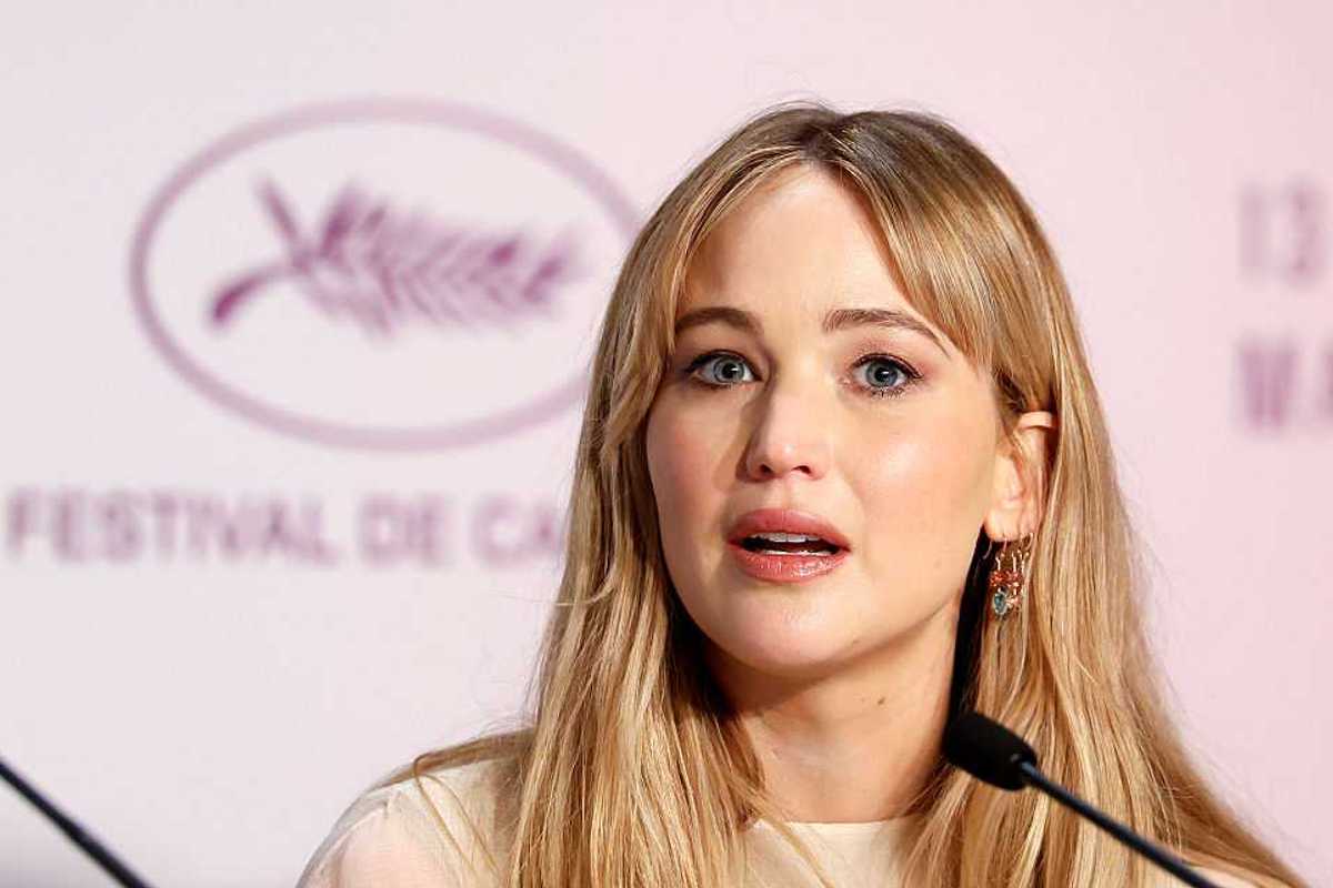 Jennifer Lawrence speaks during the "Die My Love" press conference at the 78th annual Cannes Film Festival at Palais des Festivals on May 18, 2025 in Cannes, France.