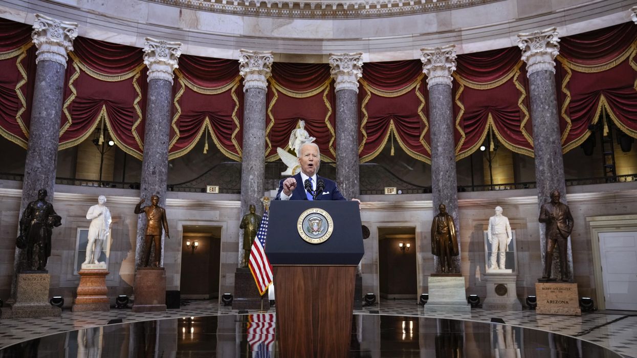 Joe Biden speaks on the anniversary of the Jan. 6 riot at the Capitol