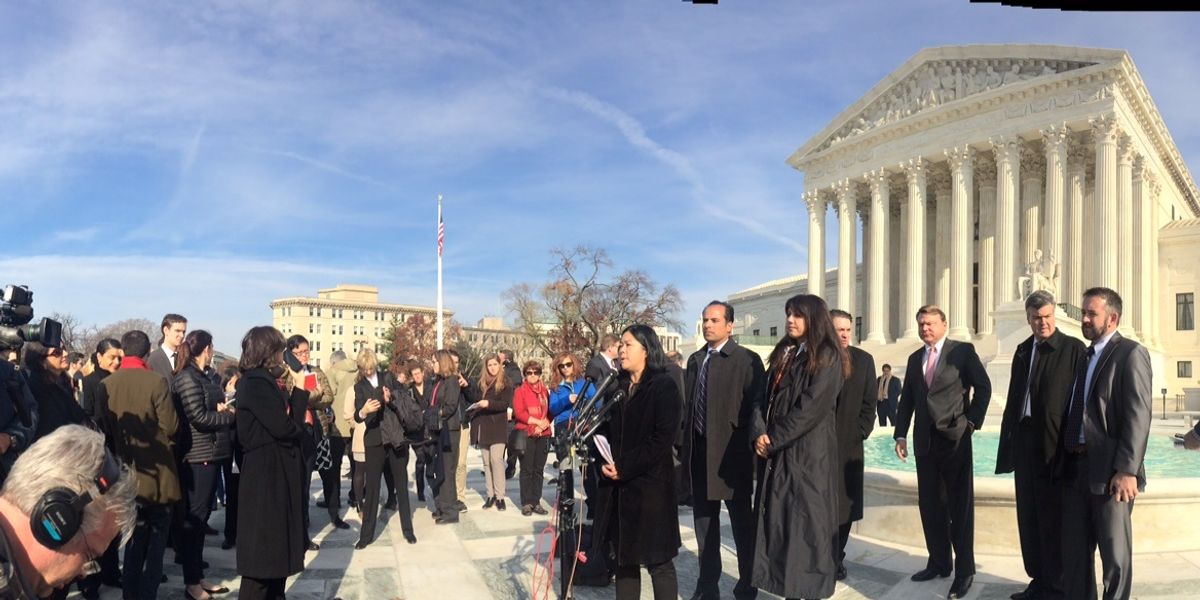 Kathay Feng of Common Cause outside the Supreme Court