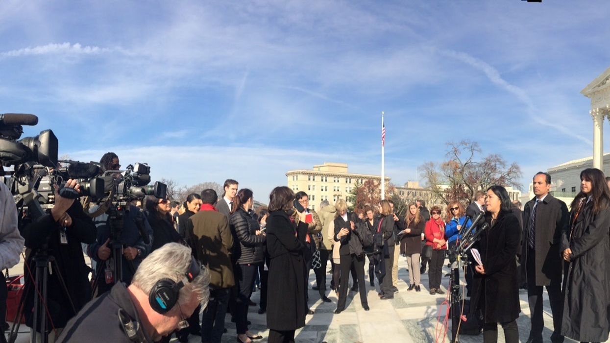 Kathay Feng of Common Cause outside the Supreme Court
