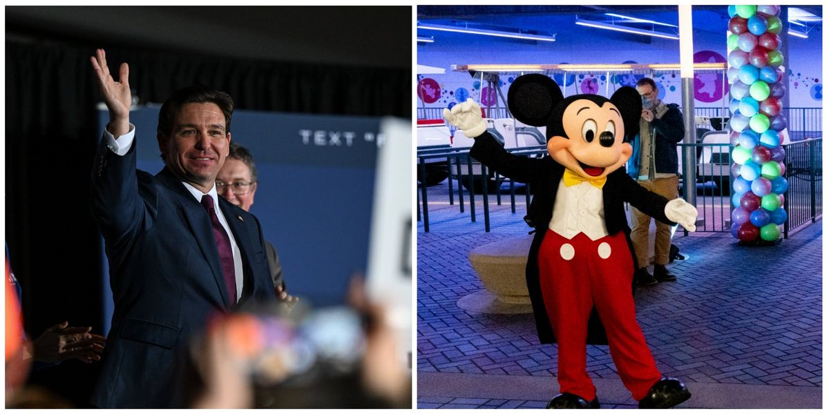 Left: Ron DeSantis, right: Mickey Mouse